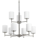 Progress Lighting P4726-104 Replay Collection Etched White Glass Modern Chandelier Light, 9-Light, Polished Nickel