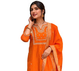 Anni Designer Women'S Silk Blend Straight Embroidered Kurta With Pant & Dupatta (Manushi Orange-Vks05_M_Orange_Medium),Orange,M,,,