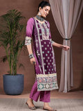 Libas Womens Printed Crepe Straight Kurta With Trousers Burgundy 2Xl 39004