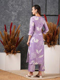 Anni Designer Women'S Cotton Blend Straight Printed Kurta With Pant (Anaar-Purple_M_Purple_Medium),Purple,M,Cotton Blend,Regular,