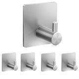 xdgeLoad Towel Hooks for Bathroom - 5 Pack Silver Adhesive Wall Hooks, Matte Stainless Steel, Stick On, Hanging Towel, Coat, Rob