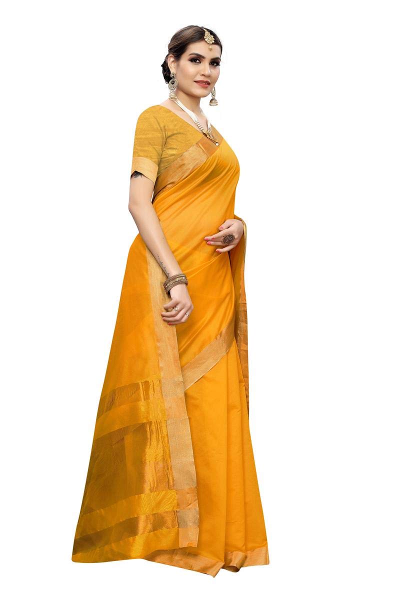 Gosriki Women'S Yellow Color Art Silk Saree With Blouse Piece (Viya_Yellow_Free Size),Bright Yellow,,B084YZF8F7
