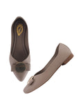 Shoetopia Oversized Bow Detailed Grey Bellies For Girls-Eu38,Bronze,5,B0D5HDJQ9R
