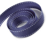 TRIMPLACE 5/8 INCH Ribbon with Saddle Stitch -10 Yards (Navy with White Saddle Stitch)