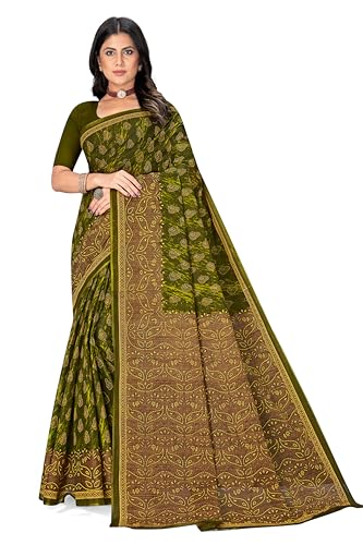 Tamaira Fashion Women's Plain Cotton Saree (11525_Mehendi