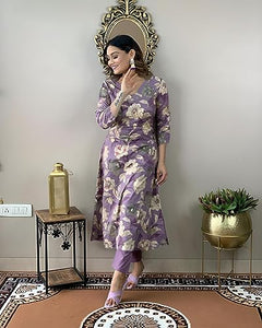 Gosriki Women'S Rayon Straight Printed Kurta With Pant Set (Dhun-Purple-Nw-Gs_3Xl_Purple_Xxx-Large),Purple,3,B0CFFBPKR6