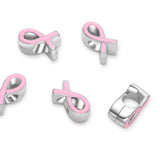 10pcs Pink Ribbon Symbol of Awareness Large Hole Enamel Beads (4.5mm Hole) Antique Silver