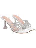 Shoetopia Womens Silver Rhinestone Strap Heeled Sandals Block Heel Open Toe Party & Wedding Footwear Eu 37,Silver,4,B0DZVPS6MF