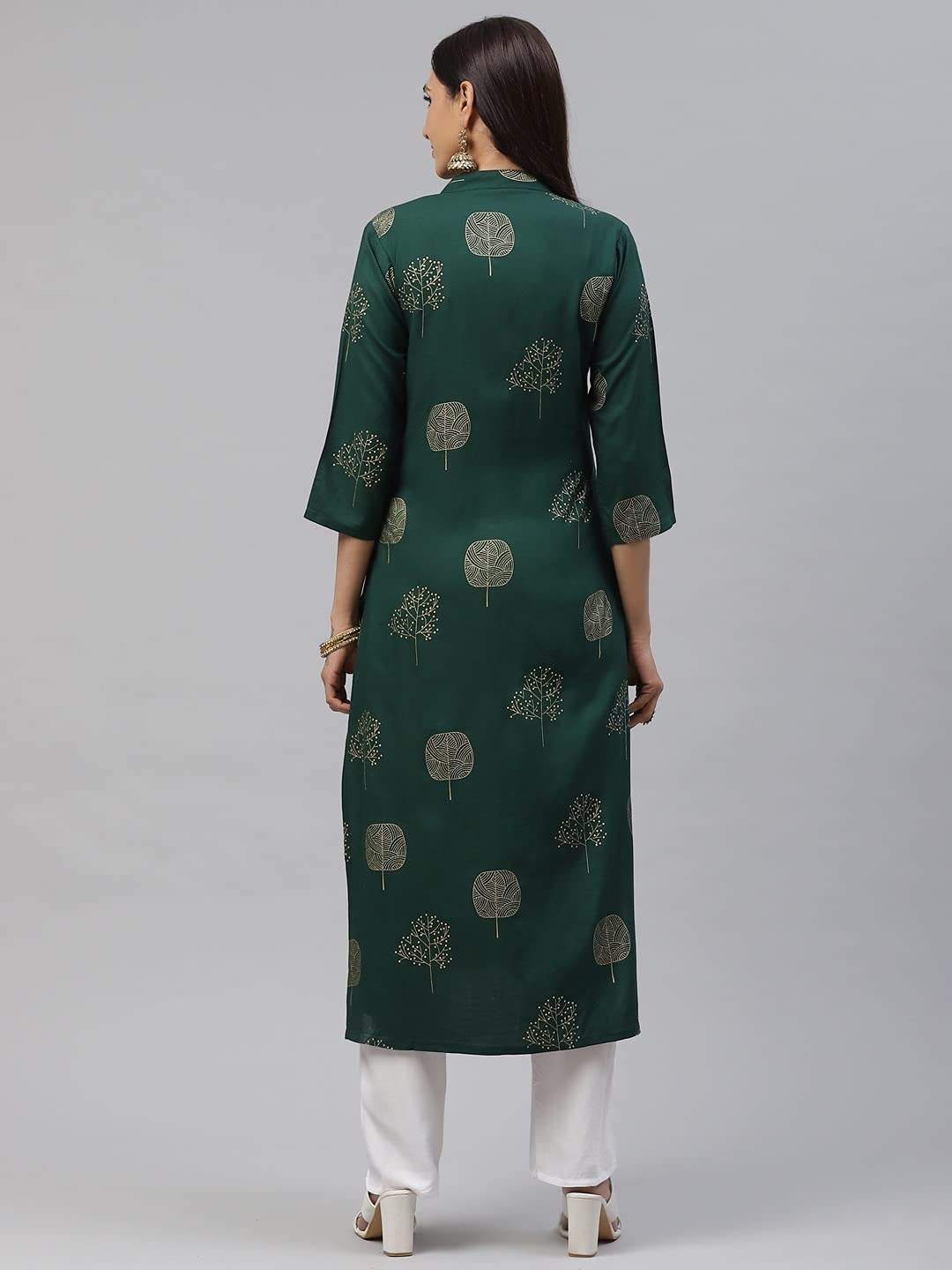 Anni Designer Women'S Rayon Printed Straight Kurta With Palazzo (Pan Flower-02-Green_L),Green,L,Rayon,Straight,Palazzo