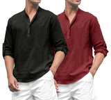 Royalscout Combo Of Men'S Solid Cotton Blend Full Sleeve Straight Kurta Shirt (Pack Of 2) Black-Maroon