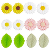 SUNNYCLUE 1 Box 12Pcs Flower Silicone Focal Beads Bulk 20mm Pink Double Sided Daisy Flowers Green Leaf Large Chunky Rubber Beads