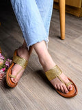 Shoetopia Girls Girls-Bunai-Kolhapuri Golden Flat Sandal - 7 Uk (Girls-Bunai-Kolhapuri-Golden),Golden,7,B0CQK3WV6J