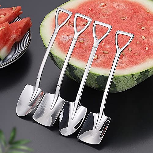 Aliotech Dessert Spoon Set, 4 Pcs 4.8 Shovel Shape Stainless Steel Spoons, Ice Cream Fruit Spoon for Home, Kitchen or Restaura