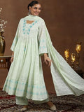 Libas Green Georgette Embroidered Kurta Sets For Women Green Xl
