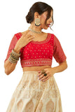 Soch Womens Red Tussar Sequin Embellished and Embroidered Front-Open Blouse