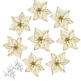 Amajoy 12pcs Glitter Poinsettia Christmas Tree Ornament Artificial Wedding Christmas Flowers Xmas Tree Wreaths Decor Ornament, 5