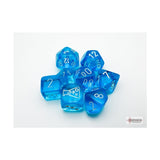 Tropical Blue Translucent Dice With White Numbers 7+1 Dice Set 16Mm (5/8In) Chessex