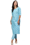 Gosriki Women'S Cotton Blend Printed Straight Kurta With Pant (Kidya Blue-Nwfb08-Gs_M_Blue_Medium),Blue,,B0BTJ69V3Z
