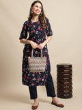 Pinkmint Crepe Casual Style Women Kurta With Pant Fancy Printed Kurti For Women Trendy Kurti Ll (Pack Of 2) Navy Blue-Blue Navy Blue-Blue 2Xl