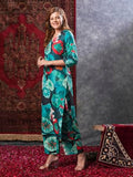 Anni Designer Women'S Cotton Blend Straight Printed Kurta With Palazzo (Reena Green_S_Green_Small),Green,S,Cotton Blend,Regular,