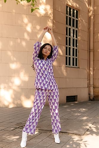 Anni Designer Women'S Cotton Blend Straight Floral Printed Co-Ord Set (Cst Purple_Xl_Purple_X-Large),Purple,XL,Cotton Blend,Regular,Kurta, Shirt