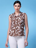 Oomph! Summer Shirts For Women Floral Printed Brown,Cedar BrownApparel,M