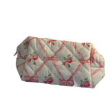 irLocy Coquette Bow Y2k Makeup Bag Cute Quilted Make Up Pouch Small Preppy Floral Cosmetic Bag Toiletry Organizer Bag (pink flow