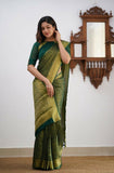Flosive Womens Kanjivaram Silk Saree With Handloom Weaving Work With Blouse (Green)