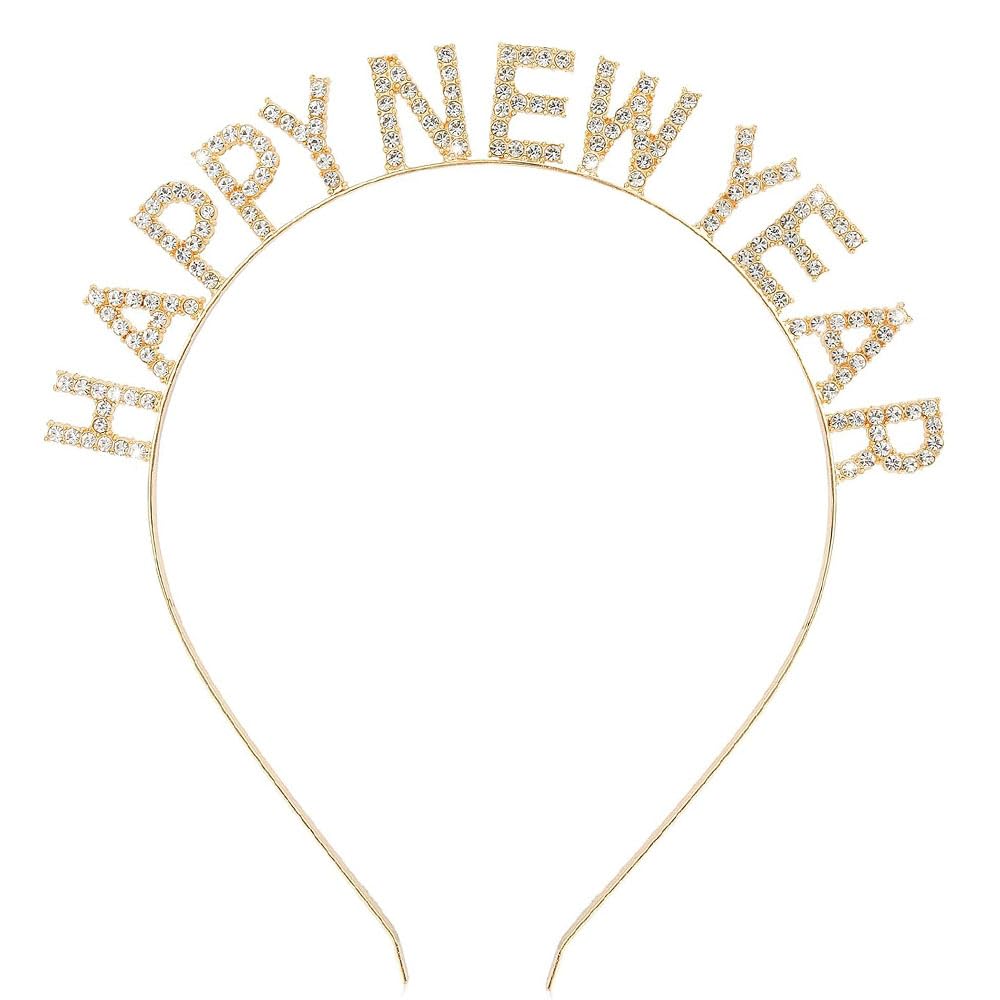 Gosuoa Happy New Year Headbands for Women, Rhinestone New Years Eve Headband, New Years Hair Accessories
