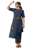 Anni Designer Women'S Rayon Viscose Straight Printed Kurta With Pant (Kamo Blue_L_Blue_Large),Blue,L