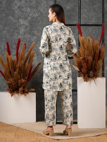 Anni Designer Women'S Cotton Blend Printed Ethnic Co-Ord Set (Tamar Grey-Nw_Xxl_Grey_Xx-Large),Grey,2XL,Cotton Blend,Regular,Kurta