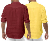 Royalscout Men'S Cotton Polyester Blend Solid Regular Fit Full Sleeve Short Kurta | Ethnic, Lightweight Summer Kurta For Daily & Occasion Use Maroon-Yellow Maroon-Yellow 4Xl
