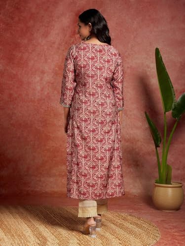 Anni Deisgner Women'S Cotton Blend Straight Printed Kurta (Orry Red_Xl_Red_X-Large),Red,XL,Cotton Blend,ANNI DESIGNER Women's Cotton Blend Straight Printed Kurta (Orry Red),