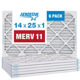 Aerostar 14x25x1 MERV 11-6 Count - Pleated Furnace & Air Conditioner Filters - Removes Dust, Cold & Flu Germs, Lint, Mold, Pet D
