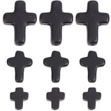 SUNNYCLUE 1 Box 90Pcs Black Cross Beads 3 Sizes Small Stone Cross Bead 10/16/20mm Mini Tiny Synthetic Turquoise Gemstone Beads C