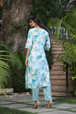 Gosriki Women'S Cotton Blend Straight Printed Kurta With Pant (Ps-Rama-Blue-Bfv-Gs_L_Blue_Large),Blue,,B0CPXV94D2