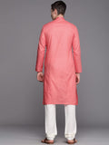 Manyavar Kurta Set For Men, Full Sleeves Mandarin Collar Ethnic Kurta Set For Engagement, Wedding, Party Solid (Dark Pink, Xl)