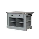 Benjara Kitchen Island with Metal Top and 2 Drawers, Gray