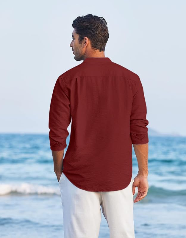 Royalscout Men'S Regular Fit Stylish Embroidered Design Cotton Blend Full Sleeve Short Straight Kurta Shirt Maroon