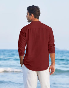 Royalscout Men'S Regular Fit Stylish Embroidered Design Cotton Blend Full Sleeve Short Straight Kurta Shirt Maroon