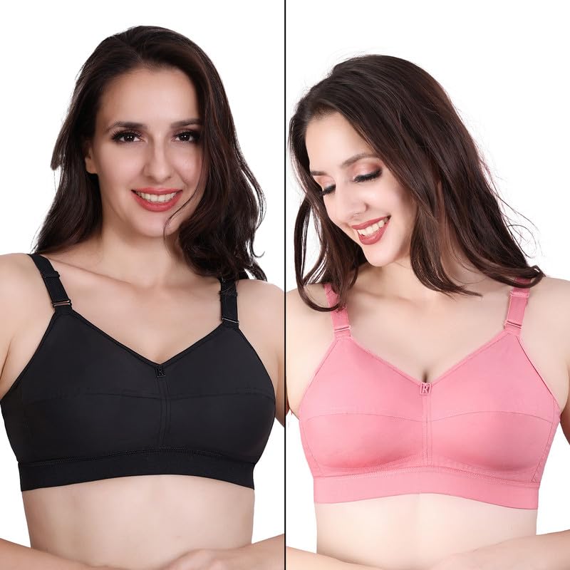 Trylo Riza Cottonfit Bra Combo Pack Black & Rose Gold 40 D - Cup - Pack Of-2,BLACK & ROSE GOLD,40,B0DQKXJGJ4
