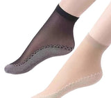 Nyamah Sales Women Nylon Ankle Thin Breathable Casual Female Without Thumb Transparent Net (Black And Beige, 2 Pair)