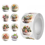 Carl Vinson Fleshy Potted Plant Sticker Roll 8 Pattern Round Pvc Seal Sticker Pack Of 1 | C759;25Mm/500 Stickers | 2.5Cm/1In