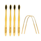 Bamboo Toothbrush & Tongue Cleaner Set 4 Toothbrushes & 2 Scraper EcoFriendly, BpaFree, Biodegradable Zero Waste Dental
