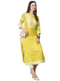 Anni Designer Women'S Cotton Blend Chikankari Embroidered Straight Kurta (Stho-Yellow_S_Yellow_Small),Yellow,S