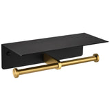 APLusee Double Toilet Paper Holder with Phone Shelf Black & Gold, 304 Stainless Steel Tissue Paper Roll Storage Dispenser, Wall 