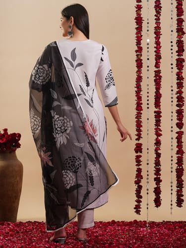 Gosriki Women'S Rayon Blend Straight Printed Kurta With Pant & Dupatta (Deeru Cream-Gs_L_Cream_Large),Cream,,B0DC6MNDTP
