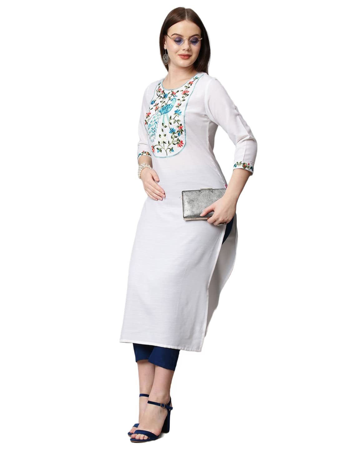 Anni Designer Women'S Cotton Blend Traditional Straight Solid Kurta And Pant Set (Dona White_Xl_White_X-Large),White,XL