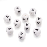 Beadthoven 100pcs Silicone Letter V Beads Bulk 12mm Cube Alphabet Silicone Focal Beads Loose White Rubber Assorted Letter Beads 