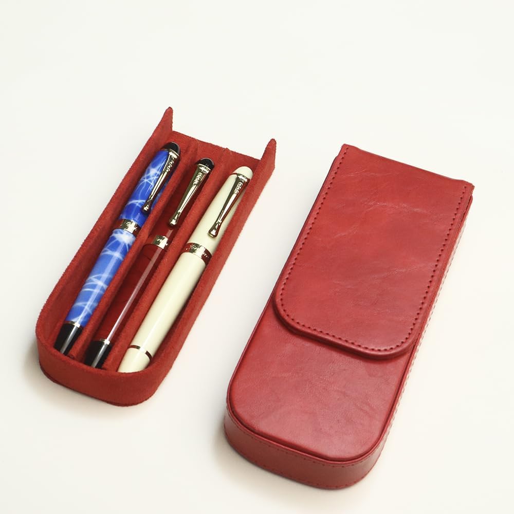 MIVLXLX Leather Triple Pen Case Pencil Pouch Holder for Three Fountain Ballpoint Rollerball Pens and Pencils Gift Choice for Man